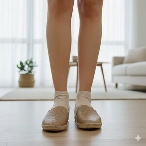 Moleca Women's Beige Perforated Espadrille Flats Slip On Shoes - Size 37